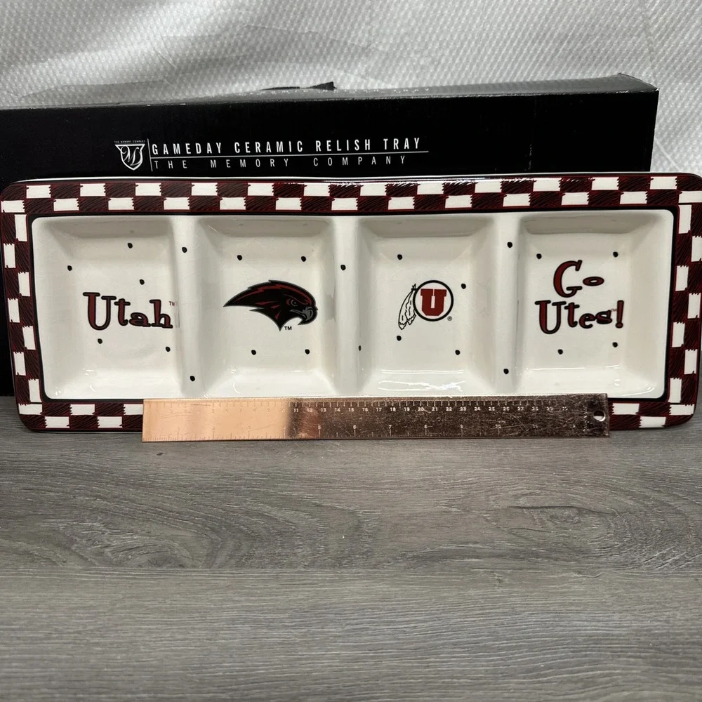 The Memory Company Utah Utes Relish Tray Unisex 19.5in Multi New Ceramic Platter